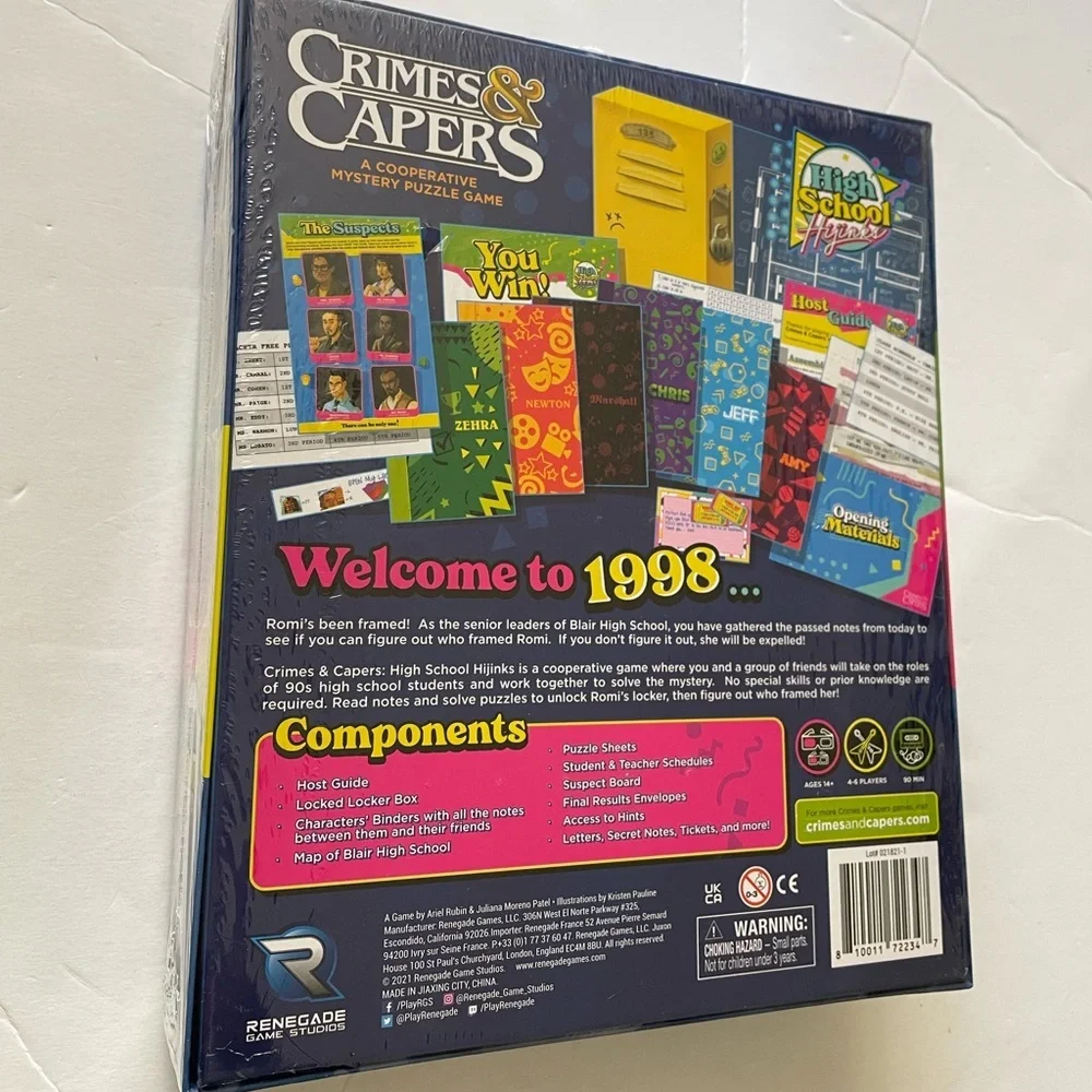 Crimes & Capers: High School Hijinks Board Game, NEW